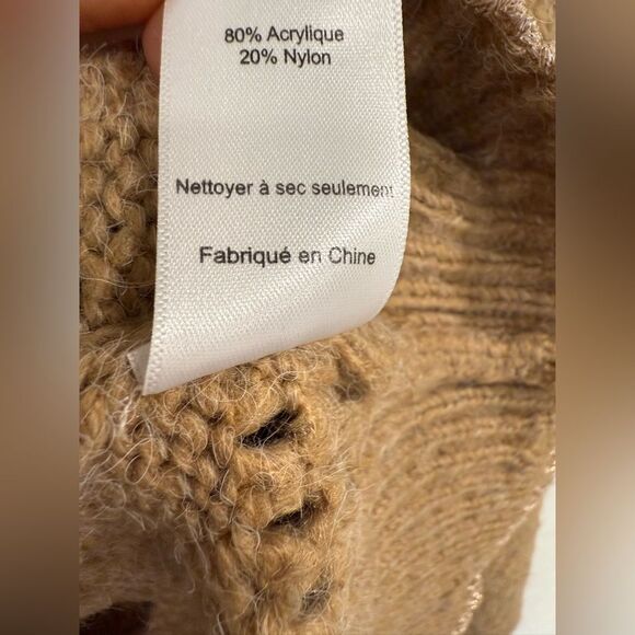 Astr the Label Scallop Hem Pom Pom Biscuit Cable Knit Sweater Stripe Accent, XL - Picture 6 of 7